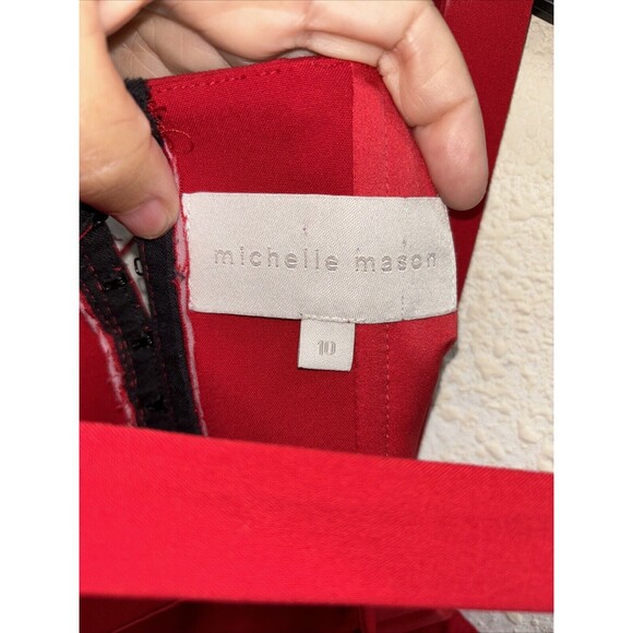 Michelle Mason Maxi Dress Women 10 Gown Halter Top Hook Slit Red V Neck Zip - Picture 10 of 16